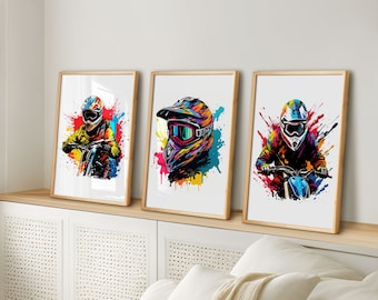 Motocross Watercolor Art Prints: Set of 3, Boys Room Decor (Digital Download)