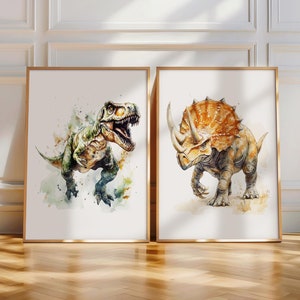 Printable Dinosaur Wall Art, Dinosaur Prints, Set of 3 Dinosaur Posters, Watercolour Dinosaur Art, Dinosaur Nursery Wall Decor, T-Rex Art