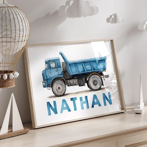 Personalised Construction Nursery Wall Decor, Construction Vehicle Prints Truck Wall Art Custom Name Sign Nursery Transportation Nursery Art