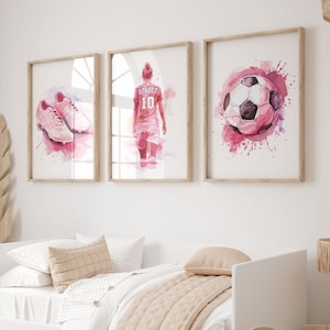 Personalized Soccer Prints, Soccer Wall Art, Girls Soccer Posters, Custom Name Soccer Player, Gift for Girl, Football Prints, Girls Football