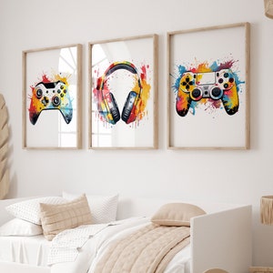 Watercolor Gaming Prints, Gaming Decor Gamer Wall Are Teen Room Prints, Boys Bedroom Decor, Games Room Graffiti Wall Art, Gaming Wall Art