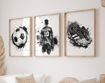 Stampe di calcio personalizzate, decorazioni murali di calcio, poster di calcio per ragazzi, calciatore con nome personalizzato, regalo per ragazzo, stampe di calcio, regali di calcio