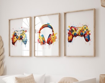 Gaming Prints: Watercolor Controller & Headset Art (Digital Download)
