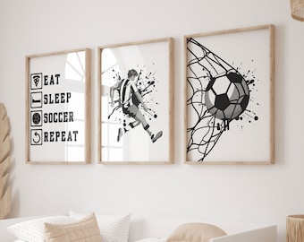 Black & White Soccer Art Prints: Boys Room Decor (Digital Download)