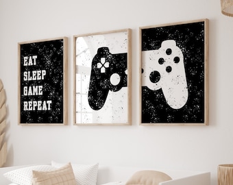 Set of 3 Gaming Wall Art Prints, Custom Gaming Prints, Boys Bedroom Decor, Kid Bedroom Gamer Decor, Games Room Decor, Video Games Poster