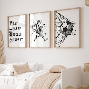 Soccer Wall Art, Soccer Poster, Soccer Prints, Black Boys Room Decor, Soccer Player, Eat Sleep, Kid Bedroom Soccer Decor, Nursery Printable