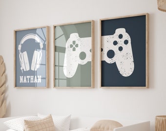 Set of 3 Gaming Prints, Personalized Gamer Gift, Boys Bedroom Decor, Kid Bedroom Gamer Decor, Games Room Gaming Wall Art Gaming Gift for Boy