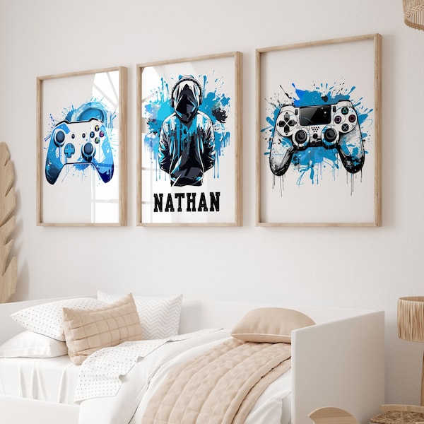 Personalized Gaming Prints, Set of 3 Gaming Decor, Gaming Wall Art, Teen Room Prints, Boys Bedroom Decor, Games Room Decor, Video Game Print