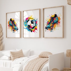 Set of 3 Soccer Wall Art, Football Art Prints, Soccer Prints, Custom Soccer Prints, Boys Bedroom Decor, Kids Room Decor, Soccer Gifts