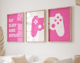 Girls Gaming Prints: Hot Pink Gamer Room Decor (Digital Download)