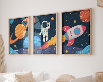 Nursery Space Themed Prints, Outer Space Printable Wall Art, Space Nursery Decor, Astronaut Print, Boys Room Decor, Boys Bedroom Prints