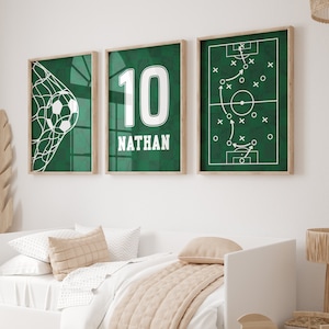Personalized Soccer Wall Art, Set of 3 Soccer Prints, Football Prints, Custom Name Soccer Jersey, Boys Room Decor, Sports Nursery Art