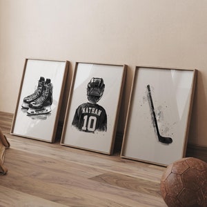 Impresiones de hockey personalizadas, juego de 3 carteles de hockey, arte de pared de hockey personalizado, regalo de hockey para la decoración de la habitación de los niños, arte de hockey, regalo para él