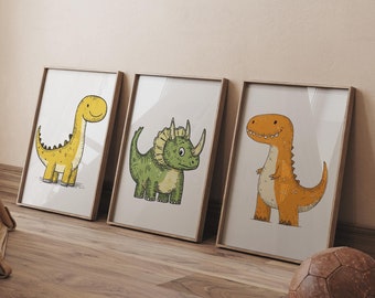 Doodle Dinosaur Prints: Set of 3, Boy's Room Decor (Digital Download)