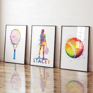 Tennis Wandkunst, Tennis Mädchen Poster, Tennis Poster, Individueller Name Tennisspieler, Tennis Geschenk für Mädchen, Mädchen Schlafzimmer Drucke