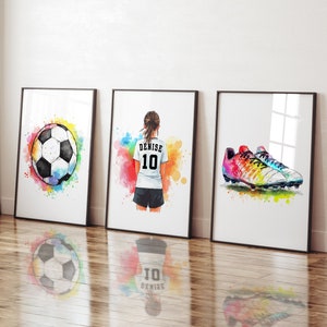 Girls Soccer Wall Art Prints, Girls Football Prints, Girls Bedroom Soccer Decor, Soccer Prints, Footballl Wall Art, Soccer Gifts for Girls