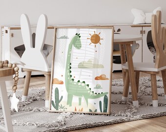 Green Dinosaur Nursery Print: Playroom Wall Art (Digital Download)
