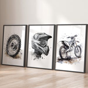 Set of 3 Motocross Wall Art Prints, Motocross Prints, Dirt Bike Posters, Motocross Art, Motocross Gift for Boys Bedroom, Motorcycle Art