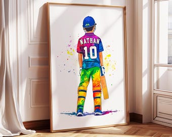 Gepersonaliseerde cricketprint: jongenskamerprints voor slaapkamerdecoratie (digitale download)