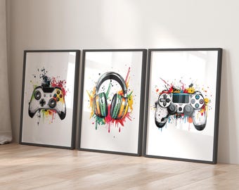 Juego de 3 impresiones de videojuegos, póster de videojuegos, arte mural de videojuegos, decoración de sala de videojuegos, regalo gamer para niños, arte para sala de videojuegos, decoración de dormitorio de niños, arte de videojuegos