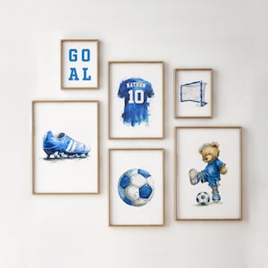 Personalised Vintage Teddy Bear Sports Wall Art, Soccer Posters for Boys, Set of 6 Soccer Prints, Custom Soccer Wall Art, Soccer Nursery