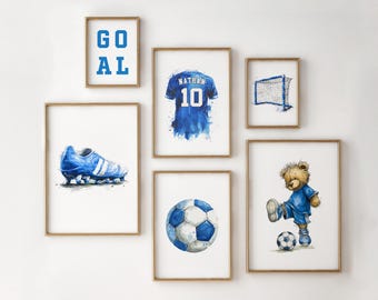 Personalised Vintage Teddy Bear Sports Wall Art, Soccer Posters for Boys, Set of 6 Soccer Prints, Custom Soccer Wall Art, Soccer Nursery