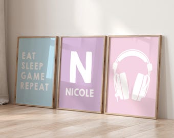 Personalized Girls Gaming Prints: Gamer Room Decor (Digital Download)
