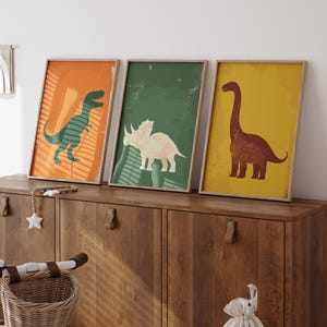 Set of 3 Dinosaur Prints, Dinosaur Gift for Boys Room, Dinosaur Wall Decor, Vintage Nursery, Dinosaur Room Decor, Dinosaur Nursery Art