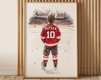 Lámina decorativa de hockey personalizada para pared, lámina de hockey para niños, póster de hockey personalizado, regalo de hockey para la decoración de la habitación de niños, arte de camiseta de hockey
