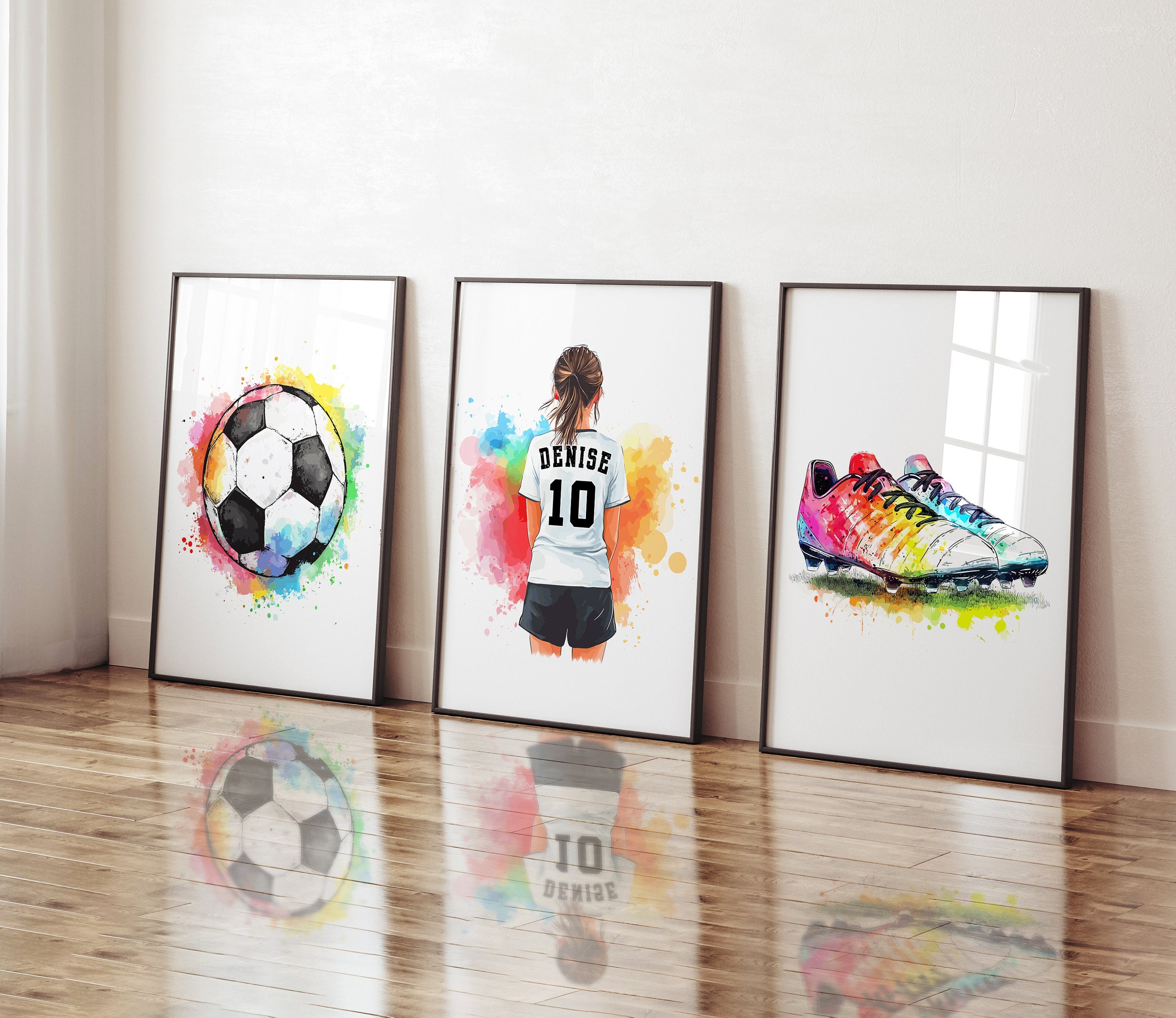 Girls Soccer Wall Art Prints, Girls Football Prints, Girls Bedroom Soccer Decor, Soccer Prints, Footballl Wall Art, Soccer Gifts for Girls
