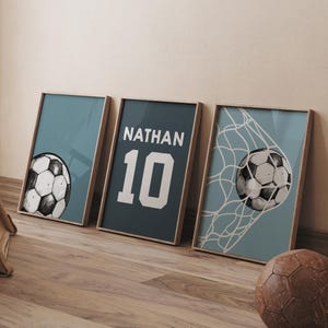Personalized Soccer Wall Art for Boys Bedroom Decor, Set of 3 Soccer Prints, Sports Gift for Boys, Custom Name Nursery, Custom Soccer Art