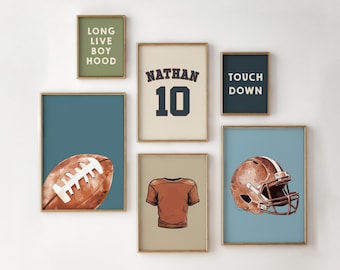 Personalized Football Nursery Decor: Vintage Wall Art Set (Digital Download)