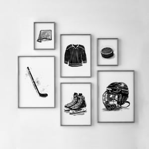 Set of 6 Hockey Posters for Boys Bedroom Art, Hockey Wall Art, CustomHockey Gift for Boys Room Decor, Boys Sports Wall Art, Hockey Art