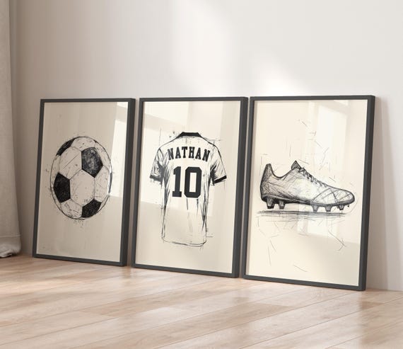 Blueprint Soccer Wall Art Prints, Personalized Soccer Prints, Custom Name & Number, Soccer Gift for Boys Room, Soccer Art, Soccer Poster