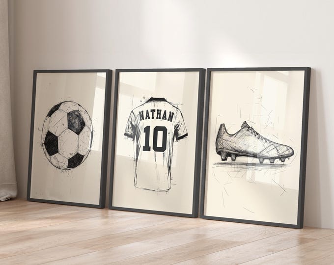 Blueprint Soccer Wall Art Prints, Personalized Soccer Prints, Custom Name & Number, Soccer Gift for Boys Room, Soccer Art, Soccer Poster