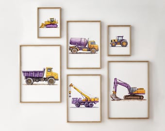 Prints voertuig kinderkamer: aquarel vrachtwagen muurkunst set (digitale download)