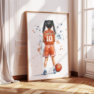 Girls Personalized Baseball Artwork, Girls Basketball Print, Basketball Gift for Girls Room, Basketball Decor, Basketball Poster for Girls
