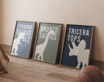 Arte de berçário de dinossauros: conjunto de 3 impressões de dinossauros (download digital)