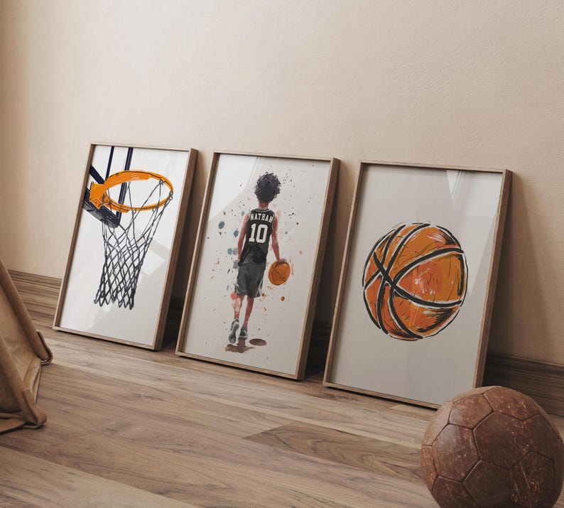 Personliga basketkonsttryck: Pojkrumstryck (digital nedladdning) bild 1