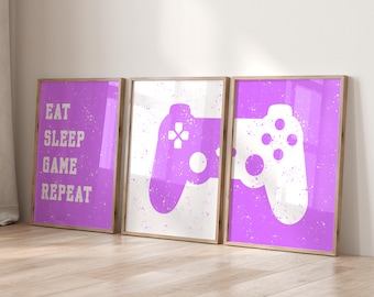 Girls Gaming Prints: Purple Bedroom Gamer Decor (Set of 3) (Digital Download)