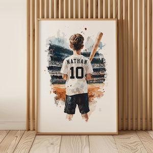 Personalized Baseball Wall Art Print, Boys Baseball Print, Custom Baseball Poster, Baseball Gift for Boys Bedroom Decor, Baseball Jersey Art