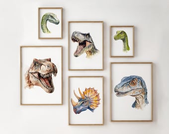 Dinosaur Nursery Prints: Boys Room Wall Art (Set of 6) (Digital Download)