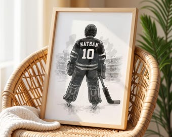 Personalized Hockey Goalie Wall Art Print, Custom Hockey Poster, Ice Hockey Gift for Boys Bedroom Decor (Digital Download)