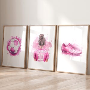 Personalised Girls Soccer Prints, Girls Soccer Gift for Boys, Set of 3 Soccer Posters, Custom Soccer Wall Art, Girls Sports Wall Art