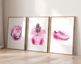 Personalized Girls Soccer Prints: Set of 3 Custom Wall Art (Digital Download)