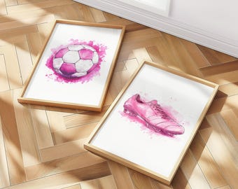 Girls Soccer Prints: Pink Bedroom Wall Art (Digital Download)