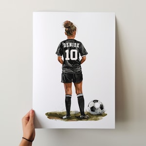 Stampa artistica da parete personalizzata a tema calcio, stampa a tema calcio per bambine, regalo per la camera da letto delle bambine, decorazione a tema calcio per la cameretta delle bambine, stampa con il nome della maglia da calcio