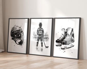 Personalized Hockey Prints: Boys Bedroom Wall Art (Set of 3) (Digital Download)