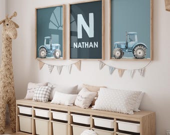 Personalized Tractor Nursery Prints: Custom Name Wall Art (Digital Download)