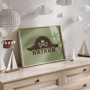 Personalized Pirate Nursery Decor, Custom Name Pirate Print, Pirate Boys Room, Sea Nursery Decor, Pirate Bedroom Art, Digital Download Art